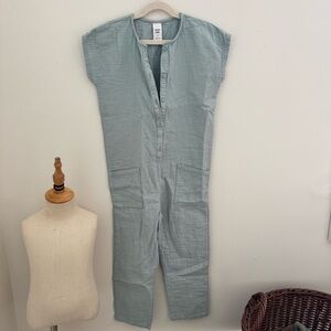 Light Blue Button-Front Jumpsuit